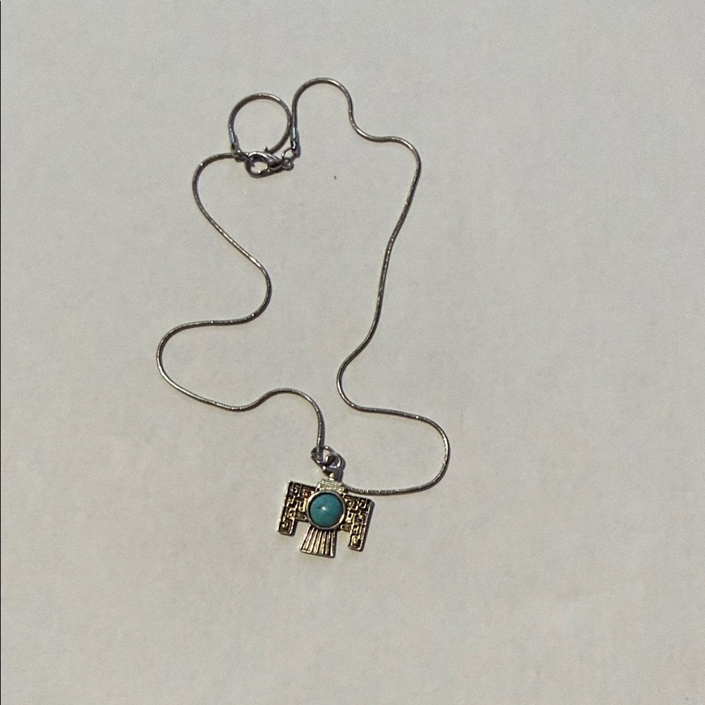 Silver-Tone Pendant Necklace with Turquoise Accent